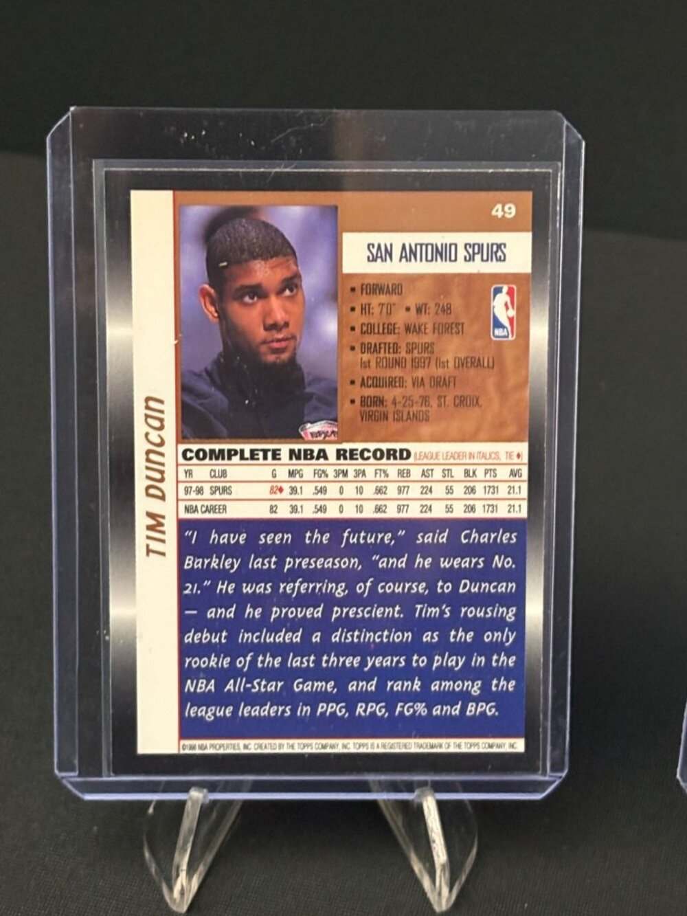 San Antonio Spurs Tim Duncan NBA Basketball Card Fleer Topps Double Threat Set 3 - Picture 6 of 8